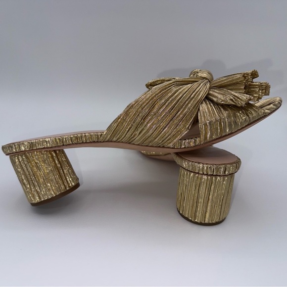 Loeffler Randall Emilia Gold Pleated Bow Heel Sandal Sz 8.5 B Stunning! - Picture 4 of 11